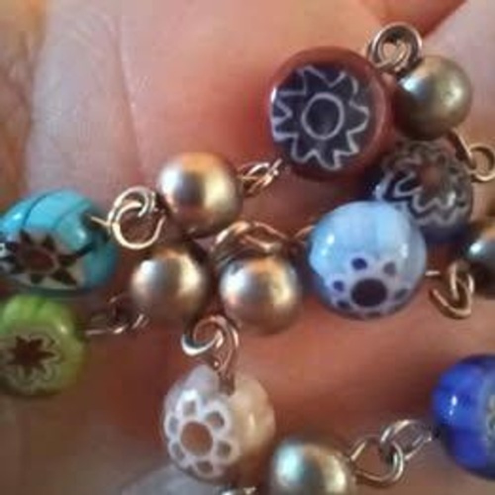 Vintage Avon Bracelet Multi Color Millefiori Glass Bead Silver Tone Chain - Picture 5 of 6